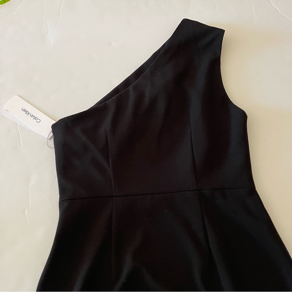 Calvin Klein One Shoulder Black Rhinestone Embellished Sheath Dress - Picture 7 of 9